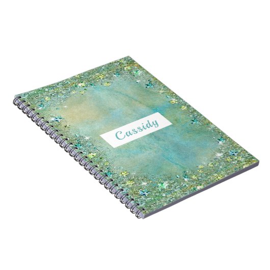 Turkoois Goud Glitter Glans Notitieboek (Rechterzijde)