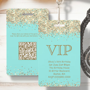 Turkoois & Goud   VIP Verjaardagsuitnodiging Badge