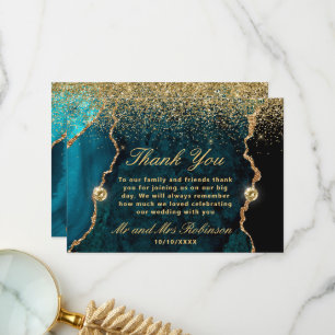 Turkoois Gouden Glitter Agate Trouwfeest Bedankkaart