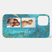 Turkoois Gouden Marmer Steen Monogram Foto Case-Mate iPhone Case (Achterkant (horizontaal))