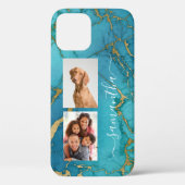 Turkoois Gouden Marmer Steen Monogram Foto Case-Mate iPhone Case (Achterkant)