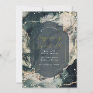 Turkoois Groen Aquarel Goud Hemels Sweet 16 Kaart