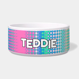 Turkoois Groen Blauw Roze Geometrisch Patroon Voerbakje