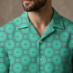 Turkoois Groen en Rode Geometrische Kaleidoscoop M Stof