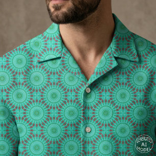 Turkoois Groen en Rode Geometrische Kaleidoscoop M Stof
