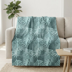 Turkoois Groen Waterverf Tropisch Blad Fleece Deken