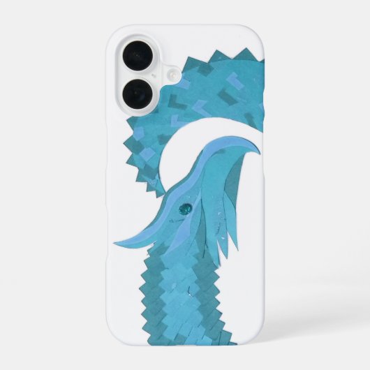 Turkoois hart draak op wit iPhone 16 hoesje (Achterkant)