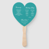 Turkoois Hart Elegant Script Blauwe Trouwprogramma Handwaaier (Achterkant)
