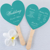 Turkoois Hart Elegant Script Blauwe Trouwprogramma Handwaaier