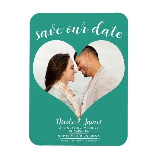 Turkoois Hart Foto Trouw Save the Date Magneet (Verticaal)