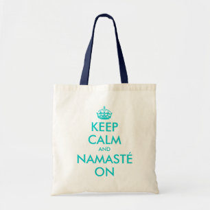 Turkoois houd Rust en Namasté bij de canvas tas