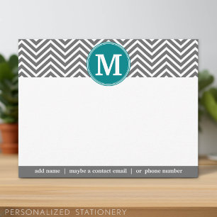 Turkoois Houtskool Chevrons Monogram Bedankt