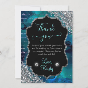 Turkoois Iriserende Zeemeermin Letters Quinceanera Bedankkaart