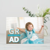 Turkoois Kinderen Foto Afstuderen Aankondiging (Staand voorkant)