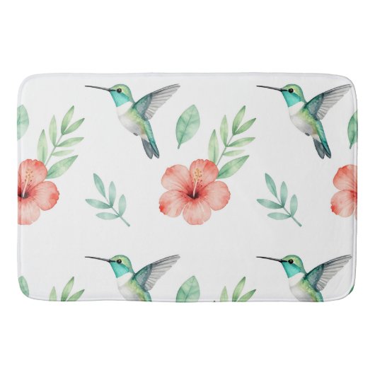 Turkoois Kolibrie Hibiscus Patroon Badmat (Voorkant)