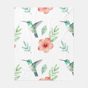 Turkoois Kolibrie Hibiscus Patroon Fleece Deken