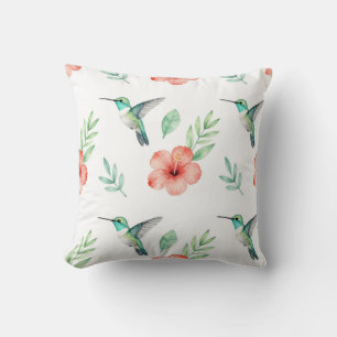 Turkoois Kolibrie Hibiscus Patroon Kussen