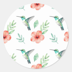 Turkoois Kolibrie Hibiscus Patroon Ronde Sticker