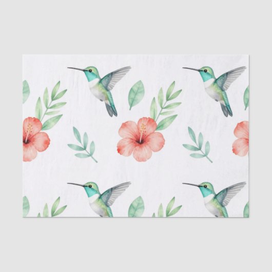 Turkoois Kolibrie Hibiscus Patroon Tissuepapier (Voorkant)
