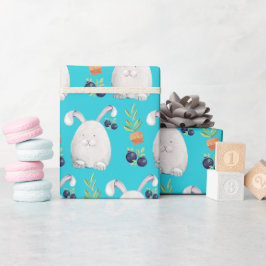 Turkoois Konijn Kleurrijk Waterverf Patroon Cadeaupapier