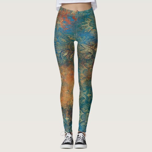 Turkoois Koper Patina Leggings (Voorkant)