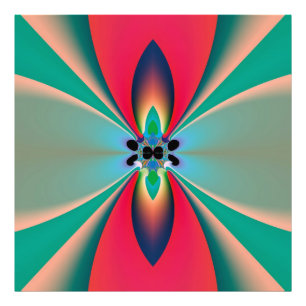 Turkoois Koraal Spiegel Symmetrie Abstracte Kunst Foto Afdruk