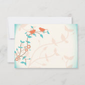 Turkoois Koraal Vogels Bladeren Bruiloft RSVP Antw (Achterkant)