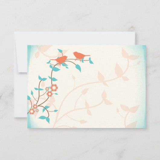 Turkoois Koraal Vogels Bladeren Bruiloft RSVP Antw (Achterkant)