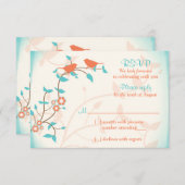 Turkoois Koraal Vogels Bladeren Bruiloft RSVP Antw (Voorkant / Achterkant)