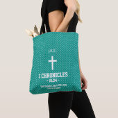Turkoois kruist patroonbijbelvers Christelijk Tote Bag (Dichtbij)