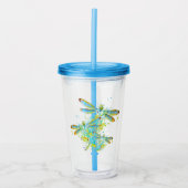 Turkoois Libelle spatpaint Acryl Drinkbeker (Voorkant)