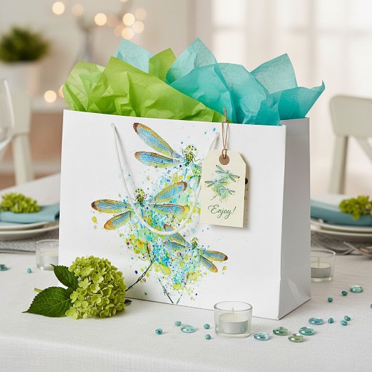 Turkoois Libelle spatpaint Groot Cadeauzakje