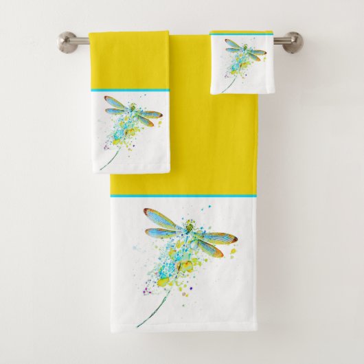 Turkoois Libelle spatpatroon  Bad Handdoek Set (Insitu)