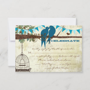 Turkoois Love Birds Geplaatst In Een Boom Bruiloft RSVP Kaartje