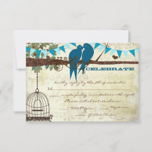 Turkoois Love Birds Zitten In Een Boom Bruiloft RS Kaart
