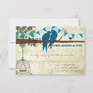 Turkoois Love Birds Zitten In een Boom Bruiloft RS RSVP Kaartje