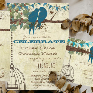Turkoois Love Birds zittend in een Boom Bruiloft Kaart