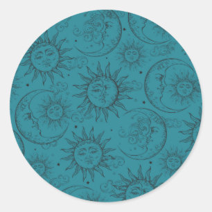 Turkoois Magisch Vintage Hemels Zon Maan Sterren F Ronde Sticker