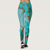 Turkoois Marmer met Gouden Aders Leggings (Achterkant)