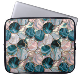 Turkoois Marmeren Laptophoes Cirkelontwerp Laptop Sleeve