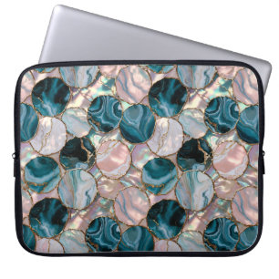 Turkoois Marmeren Laptophoes Cirkelontwerp Laptop Sleeve