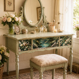 Turkoois Meer Witte Roos Bosland Decoupage Tissuepapier