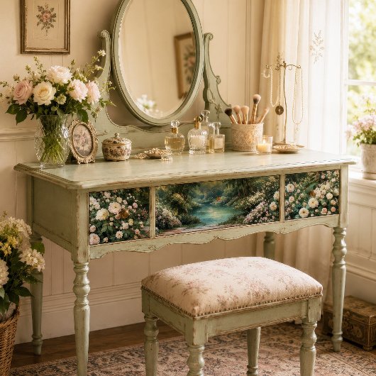 Turkoois Meer Witte Roos Bosland Decoupage Tissuepapier