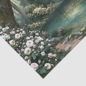 Turkoois Meer Witte Roos Bosland Decoupage Tissuepapier (Detail)