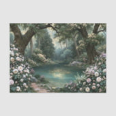 Turkoois Meer Witte Roos Bosland Decoupage Tissuepapier (Voorkant)