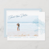 Turkoois met de hand getekende palmbladeren Tropis Aankondigingskaart (Voorkant / Achterkant)