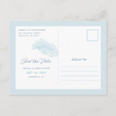 Turkoois met de hand getekende palmbladeren Tropis Aankondigingskaart (Achterkant)