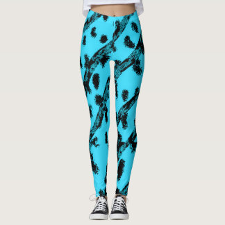 Turkoois met Zwarte Vlekken en Strepen Leggings