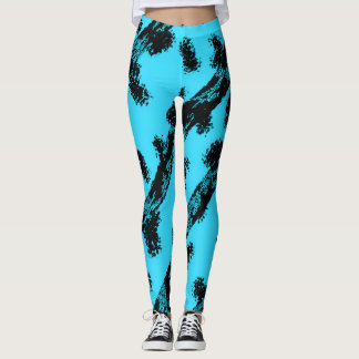 Turkoois met Zwarte Vlekken en Strepen Leggings