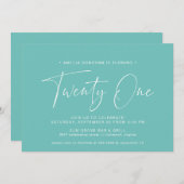 Turkoois | Minimalistische Aqua Blue 21e verjaarda Kaart (Voorkant / Achterkant)